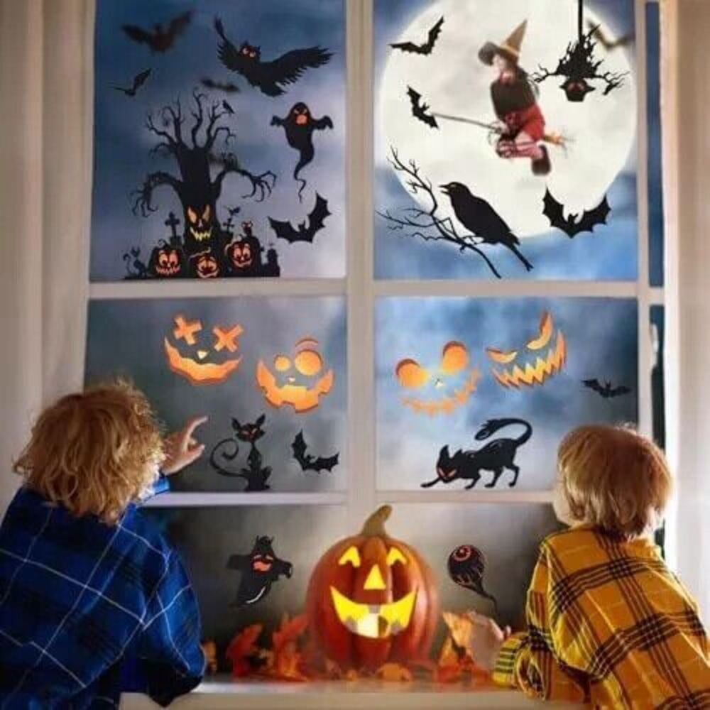 Halloween Window Stickers, 9 Sheets Halloween Window Cling Decals for Halloween